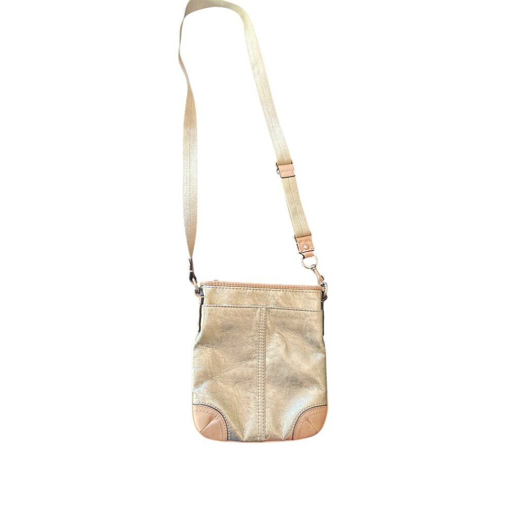 Coach Metallic Gold Crossbody Bag With Adjustable‎ Strap & Leather Trim